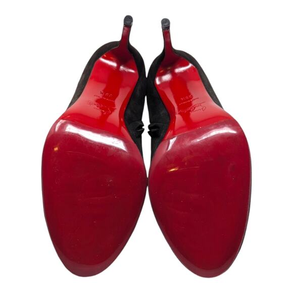 Christian Louboutin Bellissima 100 Ankle Boot Brown Suede Round Toe Heels 38.5 - Picture 10 of 11